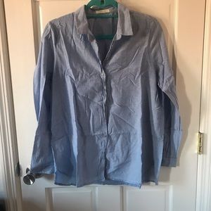 Light blue button down with thin white stripes